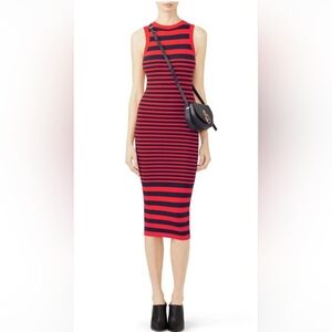 Milly Red and Navy Striped Midi Bodycon Dress size 2 EUC